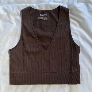Brown Garage Seamless Plunge Tank Top